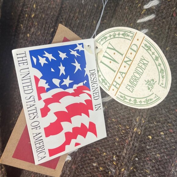 IVY Wool Blend Hand Embroidery Knit Vest Womens Small Brown New - Picture 11 of 12